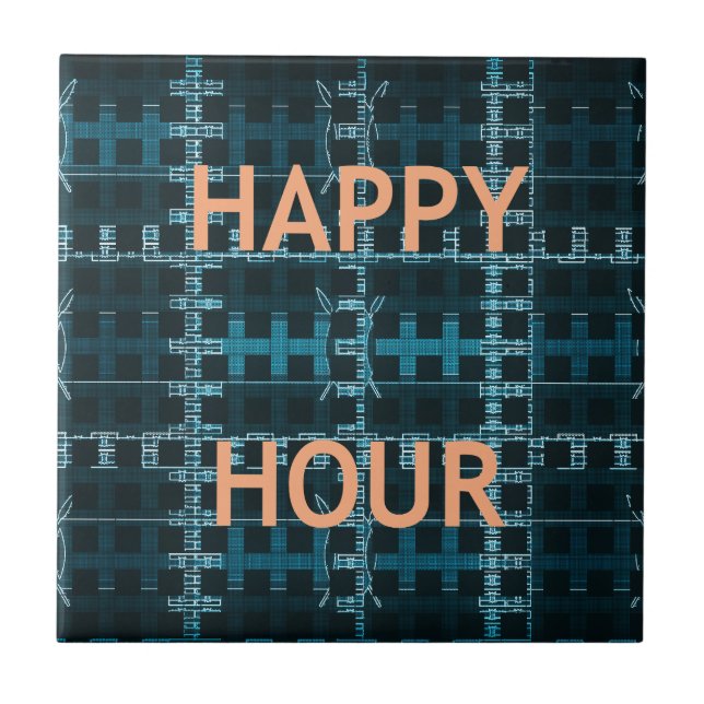 Carreau Impression d'art vectoriel bleu Texte Happy Hour (Devant)