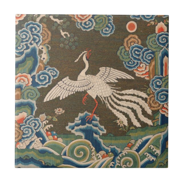 Carreau Impression de broderie en soie blanche antique chi (Devant)