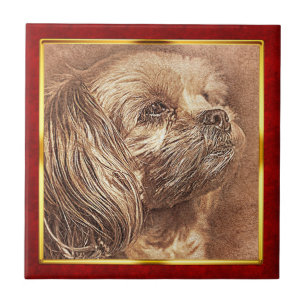 Carreau Impression de chien abstrait encadré rouge et or