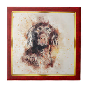 Carreau Impression de chien abstrait encadré rouge et or