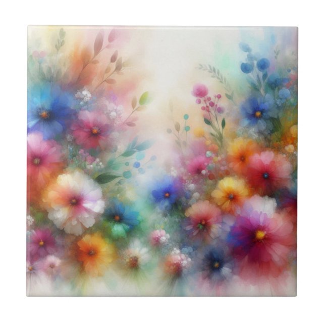 Carreau Impression de fleurs aquarelles abstraites (Devant)