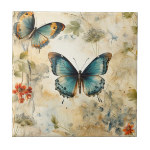 Carreau Impression de jardin botanique papillon sarcelle b