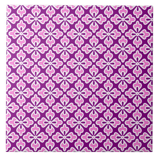 Carreau Impression de kimono floral, rose et violet orchid (Devant)
