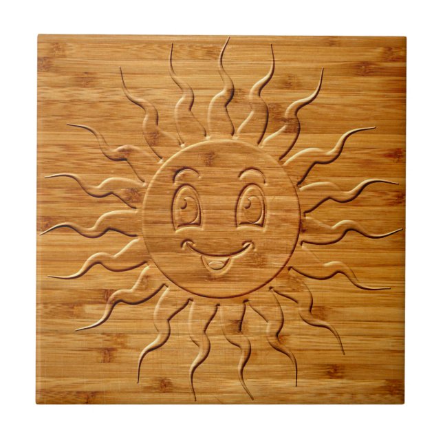 Carreau Impression De La Face Solaire Souriante En Bois (Devant)