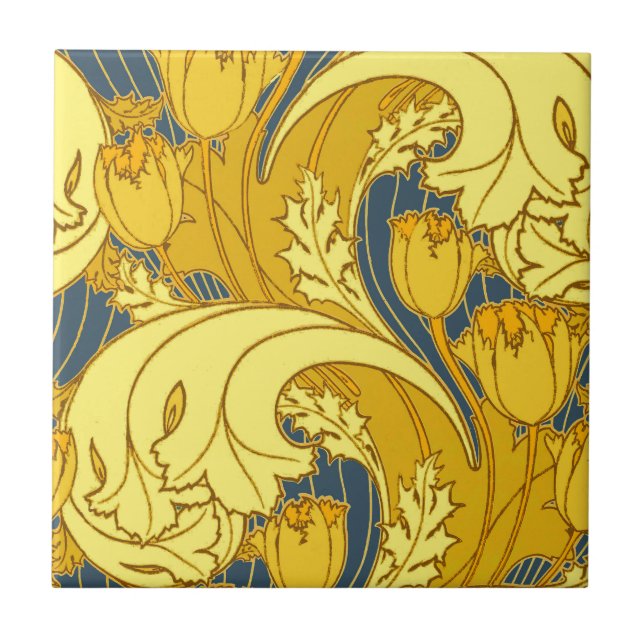 Carreau Impression de motif de tulipe : Art nouveau bleu j (Devant)