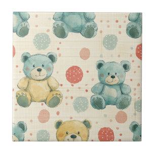 Carreau Impression d'ours en peluche sarcelle avec pois co