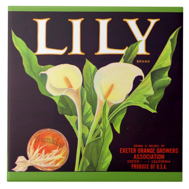 Carreau Impression étiquette de caisses orange Lily 1930 (Devant)