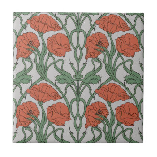 Carreau Impression florale Art Nouveau coquelicot rouge