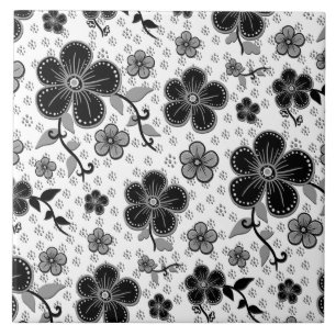 Carreau Impression florale noire et blanche