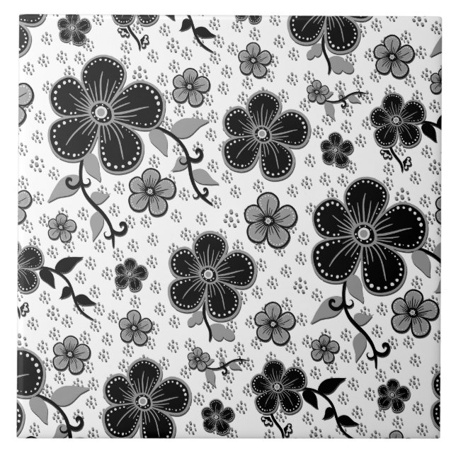 Carreau Impression florale noire et blanche (Devant)