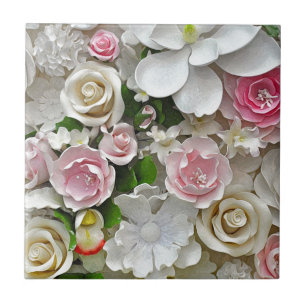 Carreau Impression florale rose et blanche