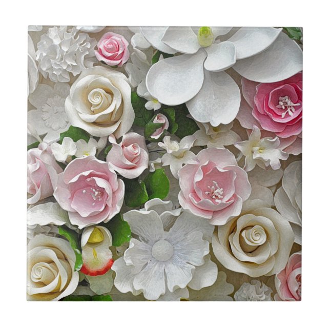 Carreau Impression florale rose et blanche (Devant)