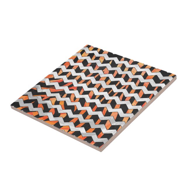 Carreau Impression noire et orange Zebra (Côté)