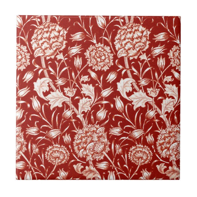Carreau Impression Œillet William Morris, Rouge profond et (Devant)