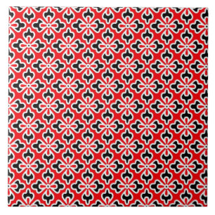 Carreau imprimé kimono floral, rouge, noir et blanc