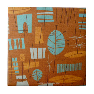 Carreau Imprimé Tiki Atomique Rétro 50 Bronze Turquoise 