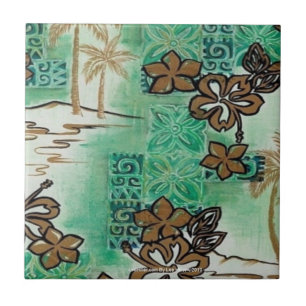 Carreau Imprimé Tiki Atomique Rétro 50 Bronze Turquoise