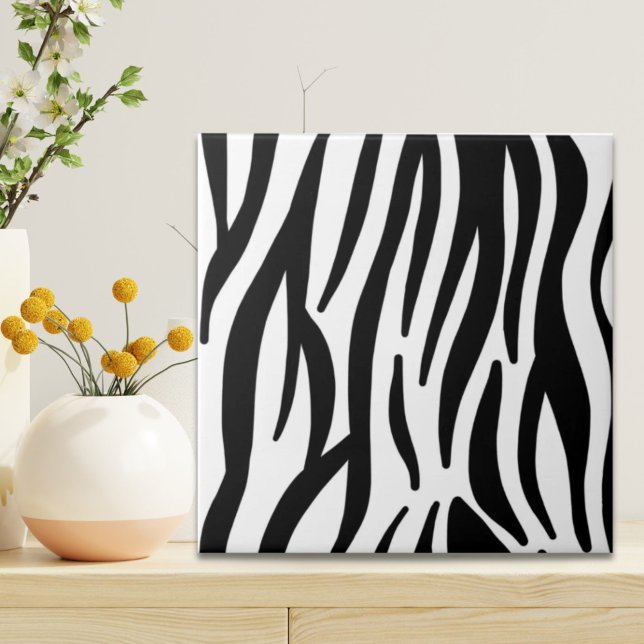 Carreau imprimé zèbre noir blanc (girly chic stylish black white zebra print ceramic tile)