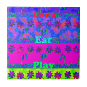 Carreau Imprimer Art Motivational Vibrant "Eat Love & Play