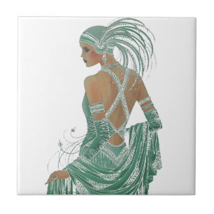 Carreau Imprimer vintage Ladies Gogo Green Art