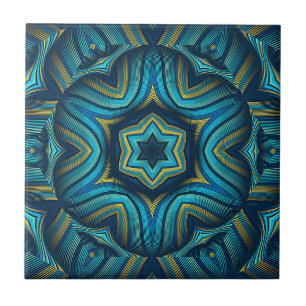 Carreau Incroyable art de mandala abstrait bleu et jaune