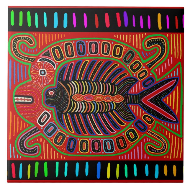 Carreau Indien Kuna Poisson Mola (Devant)