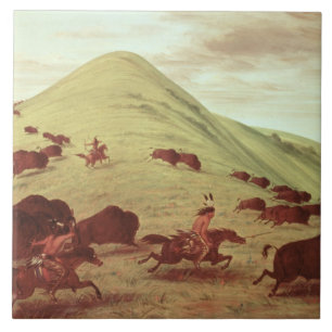 Carreau Indiens de Sioux chassant le buffle, 1835 (huile