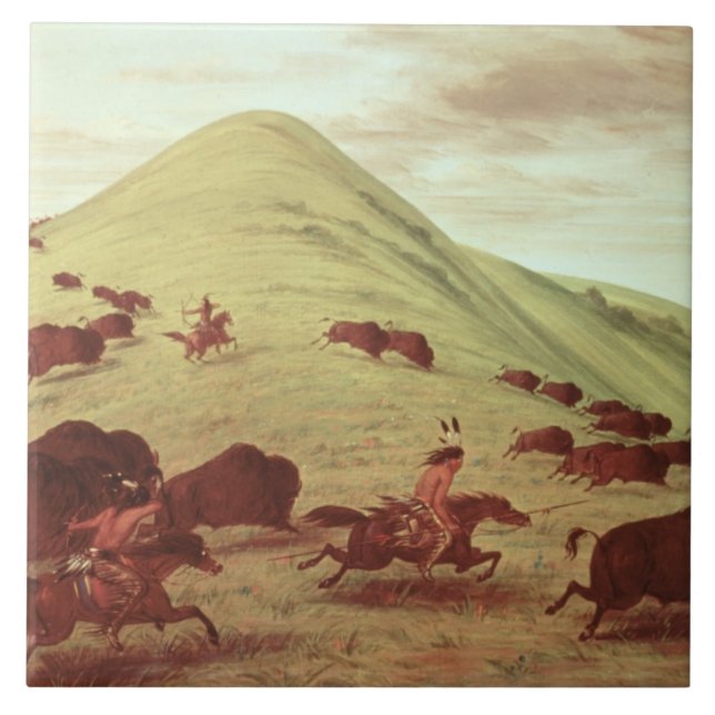Carreau Indiens de Sioux chassant le buffle, 1835 (huile (Devant)