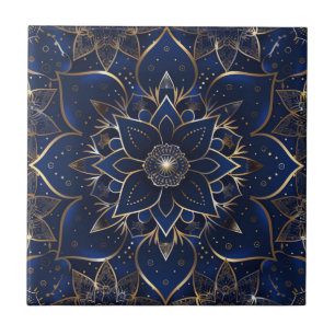 Carreau Indigo Azulejo Bleu Décoratif Mandala Portugais