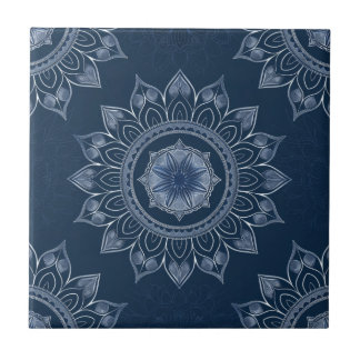 Carreau Indigo Azulejo Bleu Décoratif Mandala Portugais