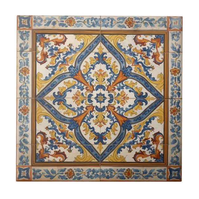 Carreau Indigo Azulejo Bleu et jaune Portugais  (Devant)