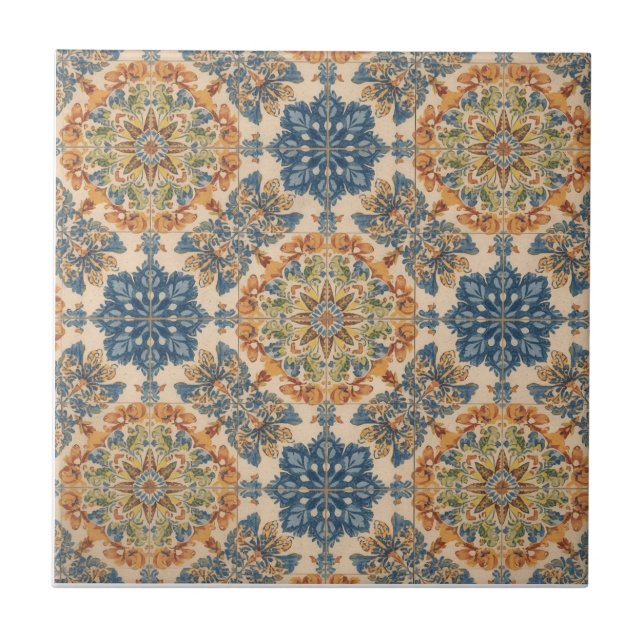 Carreau Indigo Azulejo Bleu et jaune Portugais  (Devant)