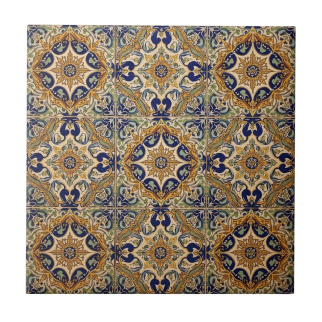 Carreau Indigo Azulejo Bleu et jaune Portugais  (Devant)