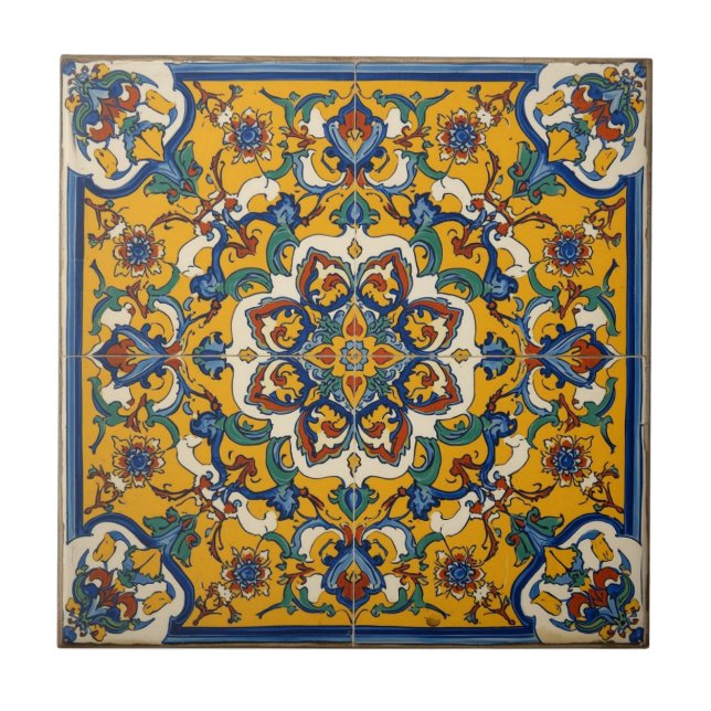 Carreau Indigo Azulejo Bleu et jaune Portugais  (Devant)
