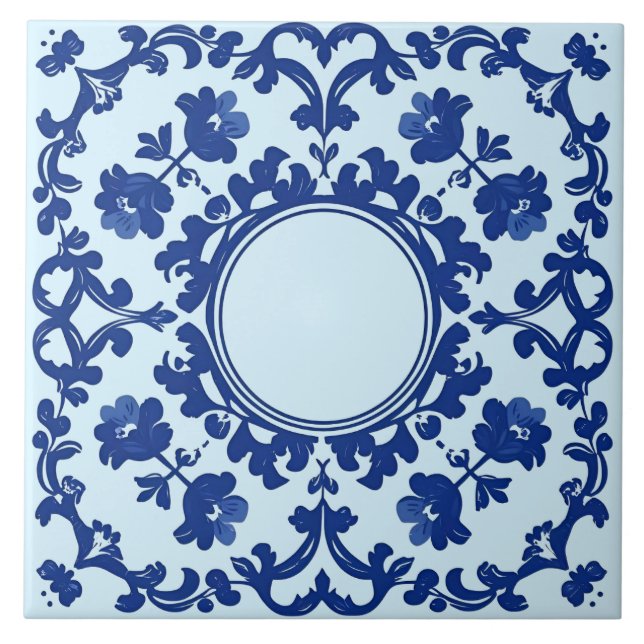 Carreau Indigo Azulejo Bleu Portugais Lisbon Botanique (Devant)