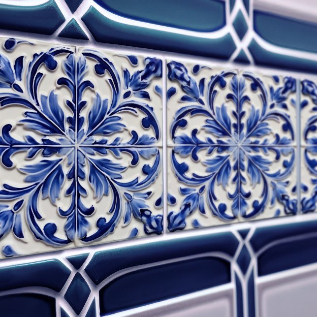 Carreau Indigo Azulejo Bleu Portugais Lisbonne Décor (Créateur téléchargé)