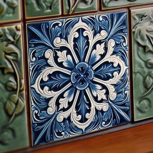 Carreau Indigo Azulejo Bleu Portugais Lisbonne Décor (Créateur téléchargé)