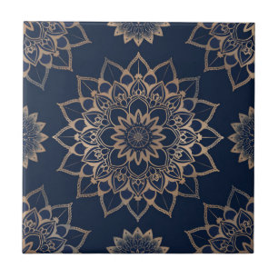 Carreau Indigo Azulejo bleu portugais Mandala décoratif