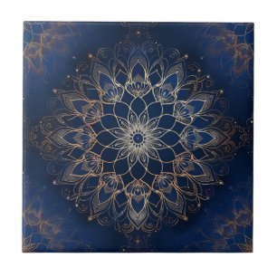 Carreau Indigo Azulejo bleu portugais Mandala décoratif