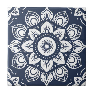 Carreau Indigo Azulejo bleu portugais Mandala décoratif