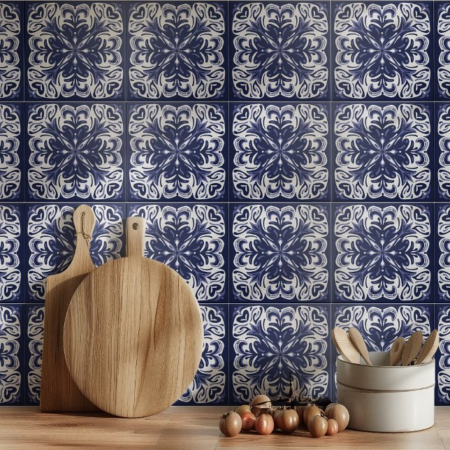 Carreau Indigo Bleu Blanc Azulejo Méditerranée (Créateur téléchargé)