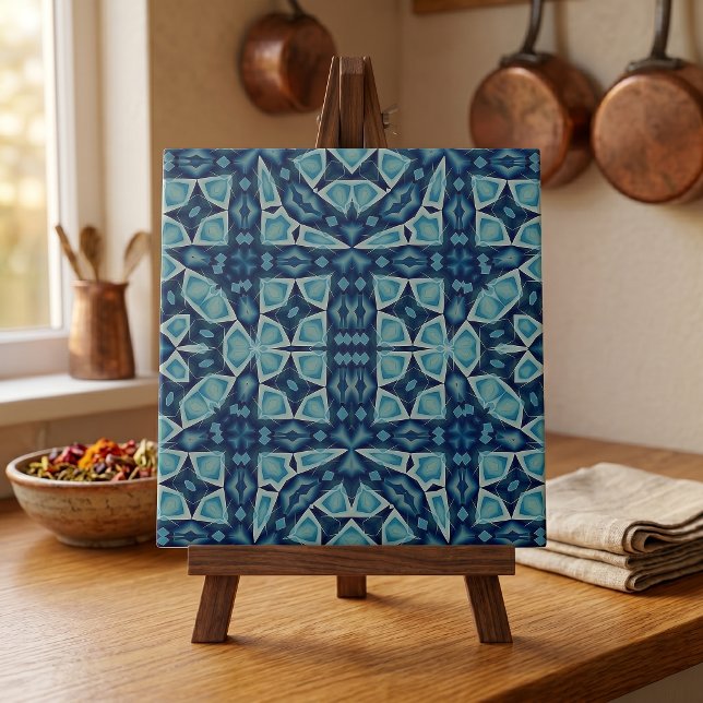 Carreau Indigo Bleu Motif Géométrique Symétrique Mosaïque  (Créateur téléchargé)