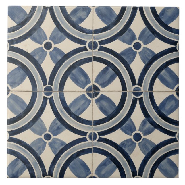 Carreau Indigo Cercle Géométrique Entrelacé (Devant)