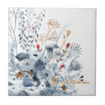 Carreau Indigo & Ochre - Fleurs aquarelles<br><div class="desc">Indigo & Ochre II par Victoria Borges. Présente des fleurs d'aquarelle dans des tons bleus variables avec des couleurs d'accent.</div>