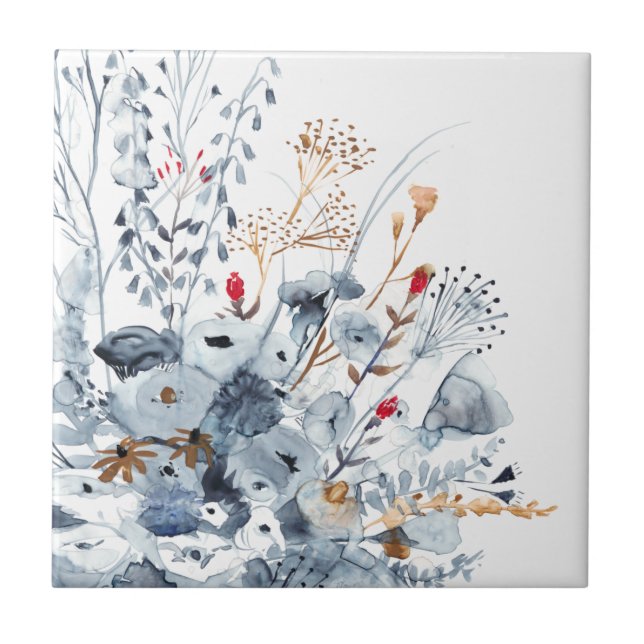 Carreau Indigo & Ochre - Fleurs aquarelles (Devant)