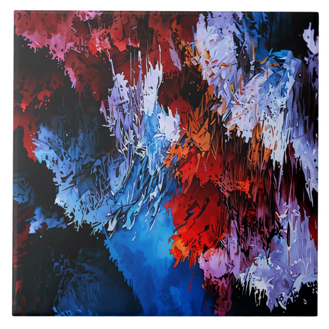 Carreau Inferno réfrigéré Bleu Rouge Art Abstrait contempo (Devant)