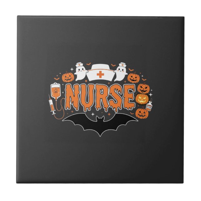 Carreau Infirmière d'Halloween dégoulinante de citrouille  (Devant)