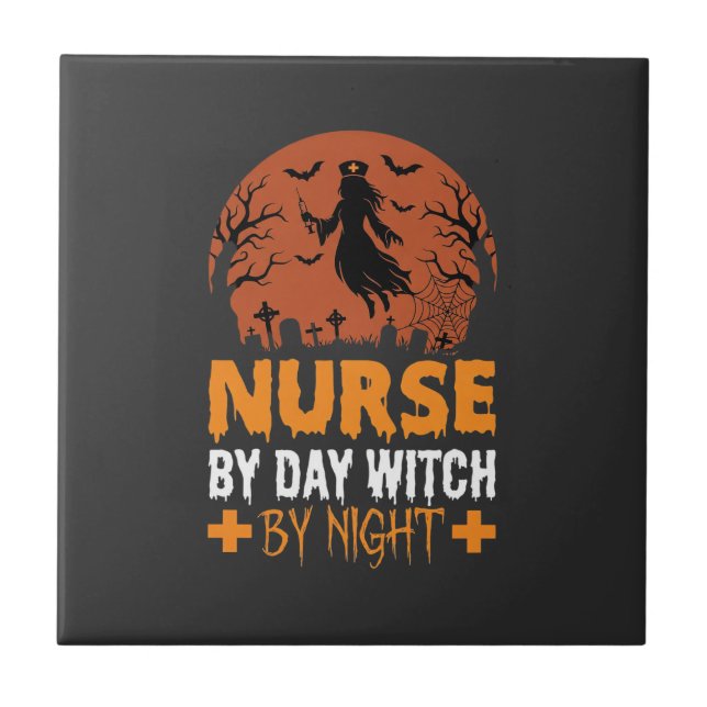 Carreau Infirmière Halloween de Jour Sorcière de Nuit (Devant)