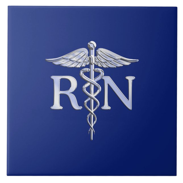 Carreau Infirmière inscrite RN Silver Caduceus Navy Blue d (Devant)