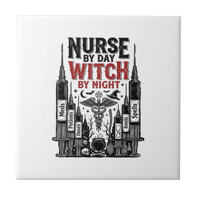 Carreau Infirmière le jour sorcière la nuit Design Hallowe (Devant)